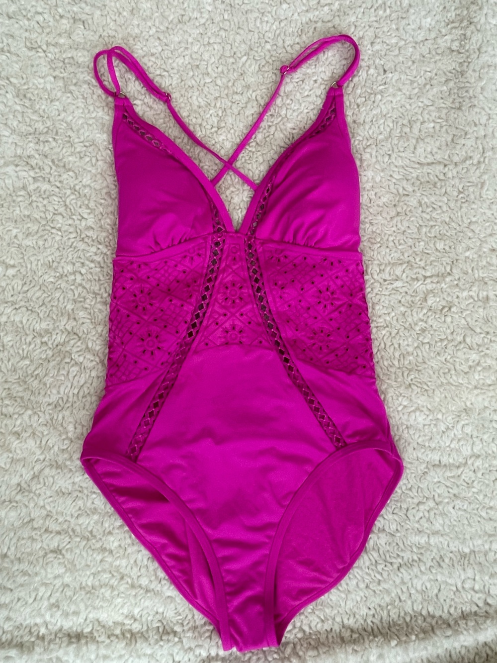 Ambrielle Fuchsia Women’s One-Piece Swimsuit with Cut Out Insets